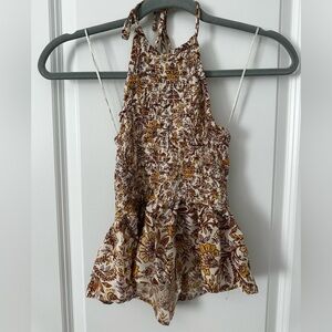 Patrons of Peace Floral Smocked Halter Cropped Blouse
